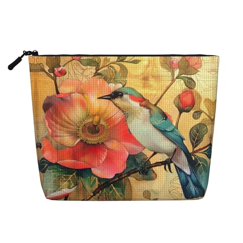 CADREWY Kulturbeutel mit Blumen- und Vogeldruck, einlagig, Make-up-Tasche, Reise-Kosmetik-Organizer, Arbeitstasche Essentials, Schwarz, Einheitsgröße von CADREWY
