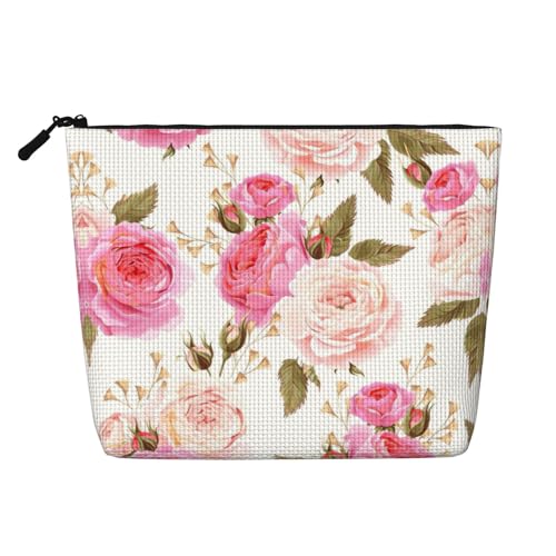 CADREWY Kulturbeutel mit Blumenmuster, Rose, rosa Druck, einlagig, Make-up-Tasche, Reise-Kosmetik-Organizer, Arbeitstasche, Essentials, Schwarz, Einheitsgröße von CADREWY