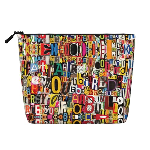 CADREWY Kulturbeutel mit Buchstaben- und Zahlenaufdruck, einlagig, Make-up-Tasche, Reise-Kosmetik-Organizer, Arbeitstasche Essentials, Schwarz, Einheitsgröße von CADREWY