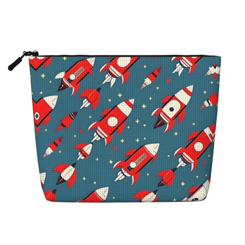 CADREWY Kulturbeutel mit Cartoon-Raketen-Druck, einlagig, Make-up-Tasche, Reise-Kosmetik-Organizer, Arbeitstasche von CADREWY