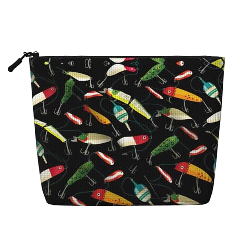 CADREWY Kulturbeutel mit Fischköderaufdruck, einlagig, Make-up-Tasche, Reise-Kosmetik-Organizer, Arbeitstasche von CADREWY