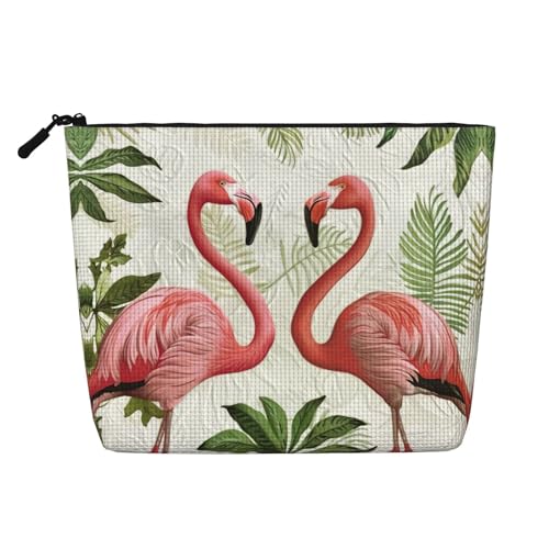 CADREWY Kulturbeutel mit Flamingos auf weißem Druck, einlagig, Make-up-Tasche, Reise-Kosmetik-Organizer, Arbeitstasche von CADREWY