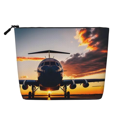 CADREWY Kulturbeutel mit Flugzeug-Motiv bei Sonnenuntergang, einlagig, Make-up-Tasche, Reise-Kosmetik-Organizer, Arbeitstasche Essentials, Schwarz, Einheitsgröße von CADREWY