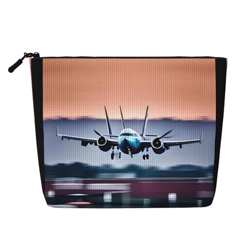 CADREWY Kulturbeutel mit Flugzeug bedruckt, einlagig, Make-up-Tasche, Reise-Kosmetik-Organizer, Arbeitstasche Essentials, Schwarz, Einheitsgröße von CADREWY