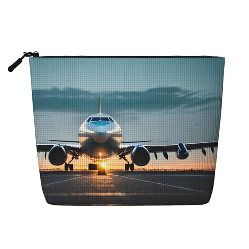 CADREWY Kulturbeutel mit Flugzeug im Abendlicht, einlagig, Make-up-Tasche, Reise-Kosmetik-Organizer, Arbeitstasche, Essentials, Schwarz, Einheitsgröße von CADREWY