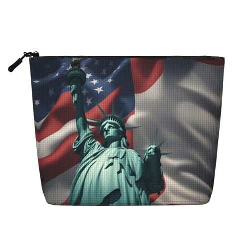 CADREWY Kulturbeutel mit Freiheitsstatue-Flaggen-Druck, einlagig, Make-up-Tasche, Reise-Kosmetik-Organizer, Arbeitstasche Essentials, Schwarz, Einheitsgröße von CADREWY