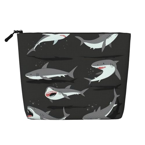 CADREWY Kulturbeutel mit Hai-Druck, einlagig, Make-up-Tasche, Reise-Kosmetik-Organizer, Arbeitstasche von CADREWY