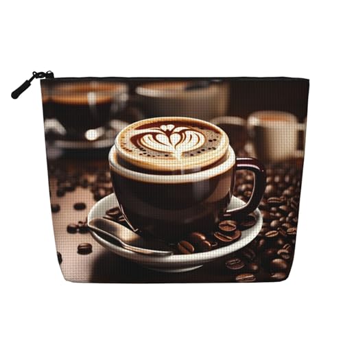 CADREWY Kulturbeutel mit Kaffeebohnenaufdruck, einlagig, Make-up-Tasche, Reise-Kosmetik-Organizer, Arbeitstasche von CADREWY