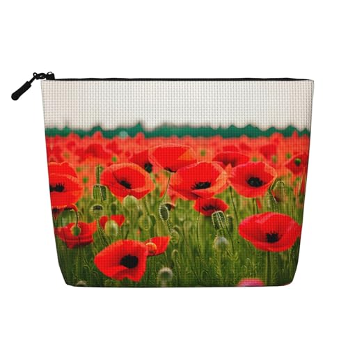 CADREWY Kulturbeutel mit Mohnblumen-Motiv, lebendige Blütenblätter, einlagig, Make-up-Tasche, Reise-Kosmetik-Organizer, Arbeitstasche, Essentials, Schwarz, Einheitsgröße von CADREWY