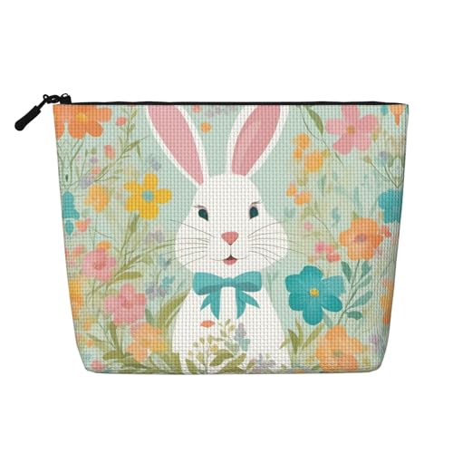 CADREWY Kulturbeutel mit Osterhasen-Blumendruck, einlagig, Make-up-Tasche, Reise-Kosmetik-Organizer, Arbeitstasche Essentials, Schwarz, Einheitsgröße von CADREWY