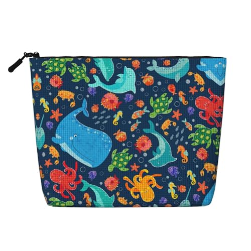 CADREWY Kulturbeutel mit Ozeanwal-, Fisch-, Oktopusdruck, einlagig, Make-up-Tasche, Reise-Kosmetik-Organizer, Arbeitstasche, Essentials, Schwarz, Einheitsgröße von CADREWY