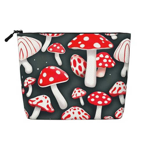 CADREWY Kulturbeutel mit Pilzdruck, einlagig, Make-up-Tasche, Reise-Kosmetik-Organizer, Arbeitstasche, Essentials, Schwarz, Einheitsgröße von CADREWY
