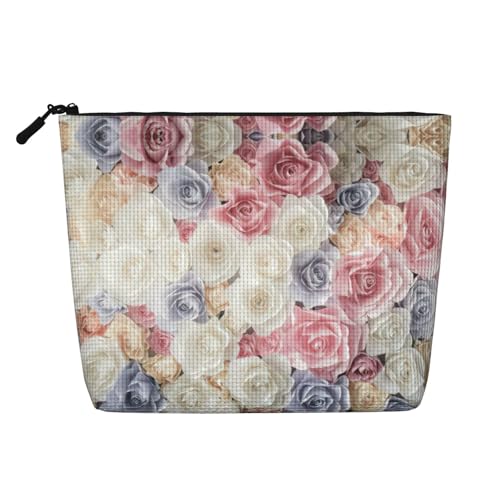 CADREWY Kulturbeutel mit Rosenblüten-Blumendruck, einlagig, Make-up-Tasche, Reise-Kosmetik-Organizer, Arbeitstasche, Essentials, Schwarz, Einheitsgröße von CADREWY