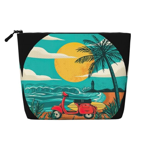 CADREWY Kulturbeutel mit Sonnenuntergang-Strand-Palmen-Druck, einlagig, Make-up-Tasche, Reise-Kosmetik-Organizer, Arbeitstasche, Essentials, Schwarz, Einheitsgröße von CADREWY