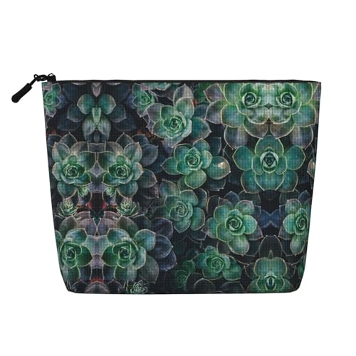 CADREWY Kulturbeutel mit Sukkulenten-Aufdruck, einlagig, Make-up-Tasche, Reise-Kosmetik-Organizer, Arbeitstasche Essentials, Schwarz, Einheitsgröße von CADREWY