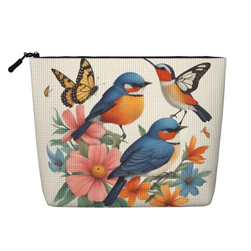 CADREWY Kulturbeutel mit Vögeln und Blumen, Schmetterlings-Aufdruck, einlagig, Make-up-Tasche, Reise-Kosmetik-Organizer, Arbeitstasche Essentials, Schwarz, Einheitsgröße von CADREWY