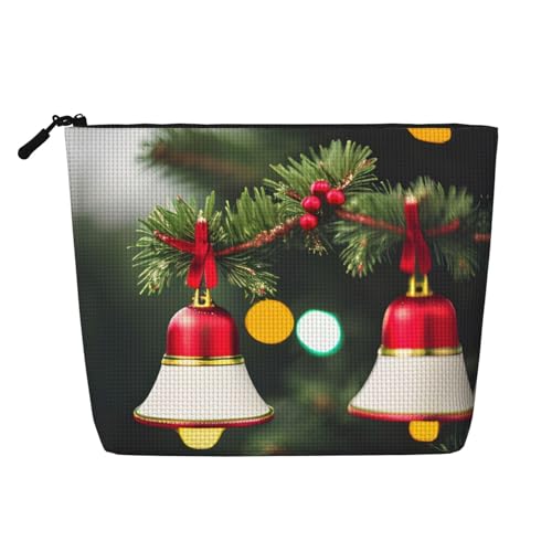 CADREWY Kulturbeutel mit Weihnachtsbaum- und Glockenaufdruck, einlagig, Make-up-Tasche, Reise-Kosmetik-Organizer, Arbeitstasche Essentials, Schwarz, Einheitsgröße, Schwarz, Einheitsgröße von CADREWY
