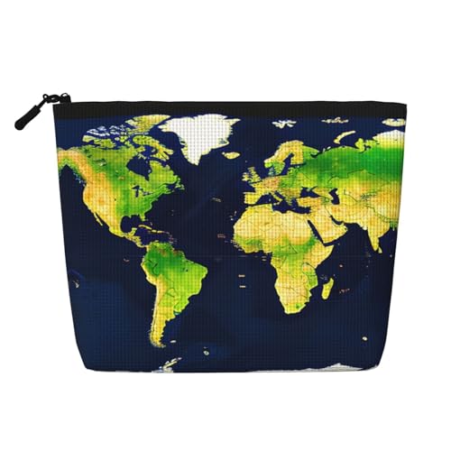 CADREWY Kulturbeutel mit Weltkarten-Aufdruck, einlagig, Make-up-Tasche, Reise-Kosmetik-Organizer, Arbeitstasche Essentials, Schwarz, Einheitsgröße von CADREWY