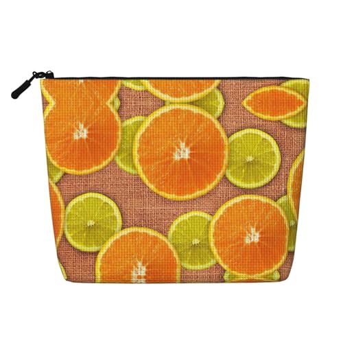 CADREWY Kulturbeutel mit Zitronen- und Orangen-Aufdruck, einlagig, Make-up-Tasche, Reise-Kosmetik-Organizer, Arbeitstasche, Essentials, Schwarz, Einheitsgröße von CADREWY