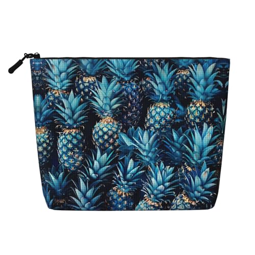 CADREWY Kulturbeutel mit blauem Ananas-Druck, einlagig, Make-up-Tasche, Reise-Kosmetik-Organizer, Arbeitstasche Essentials, Schwarz, Einheitsgröße von CADREWY