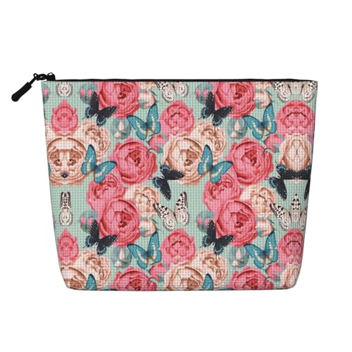 CADREWY Kulturbeutel mit buntem Blumendruck, einlagig, Make-up-Tasche, Reise-Kosmetik-Organizer, Arbeitstasche von CADREWY