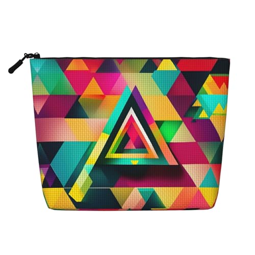 CADREWY Kulturbeutel mit buntem Dreiecksmuster, einlagig, Make-up-Tasche, Reise-Kosmetik-Organizer, Arbeitstasche von CADREWY