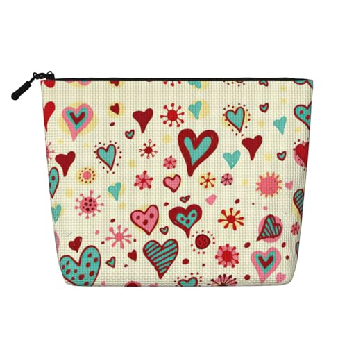 CADREWY Kulturbeutel mit buntem Herzmuster, einlagig, Make-up-Tasche, Reise-Kosmetik-Organizer, Arbeitstasche von CADREWY