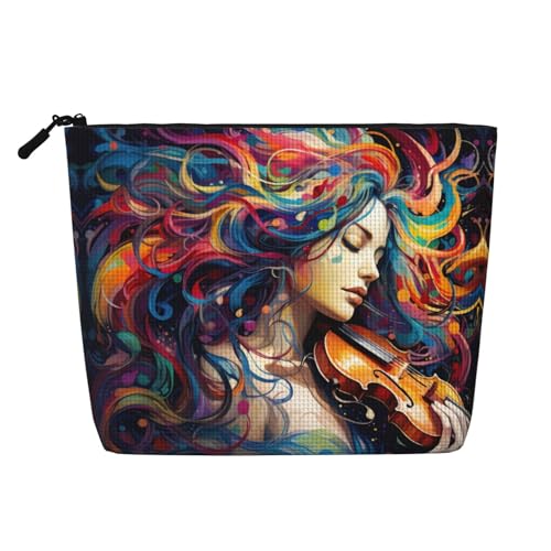 CADREWY Kulturbeutel mit buntem Musikdruck, einlagig, Make-up-Tasche, Reise-Kosmetik-Organizer, Arbeitstasche Essentials, Schwarz, Einheitsgröße von CADREWY