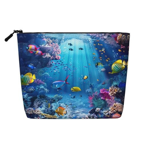 CADREWY Kulturbeutel mit buntem Ozean-Motiv, einlagig, Make-up-Tasche, Reise-Kosmetik-Organizer, Arbeitstasche von CADREWY