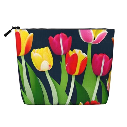 CADREWY Kulturbeutel mit buntem Tulpenmuster, einlagig, Make-up-Tasche, Reise-Kosmetik-Organizer, Arbeitstasche von CADREWY