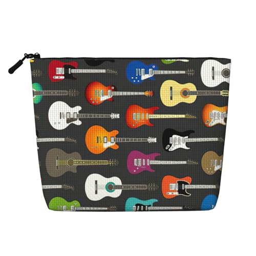 CADREWY Kulturbeutel mit farbigem Akustik- und Gitarren-Druck, einlagig, Make-up-Tasche, Reise-Kosmetik-Organizer, Arbeitstasche Essentials, Schwarz, Einheitsgröße von CADREWY