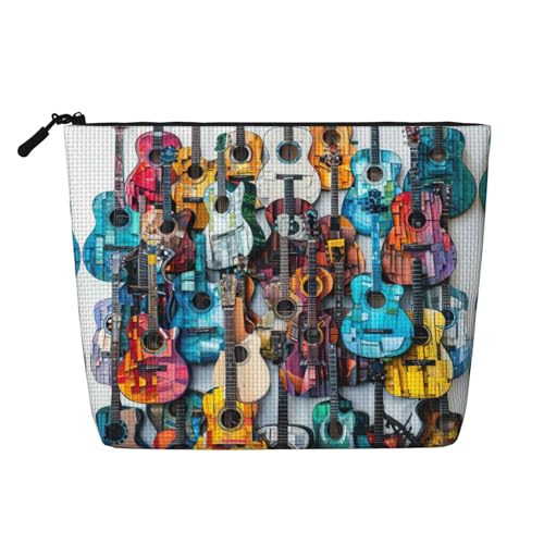 CADREWY Kulturbeutel mit farbigem Akustik- und Gitarren-Druck, einlagig, Make-up-Tasche, Reise-Kosmetik-Organizer, Arbeitstasche Essentials, Schwarz, Einheitsgröße von CADREWY