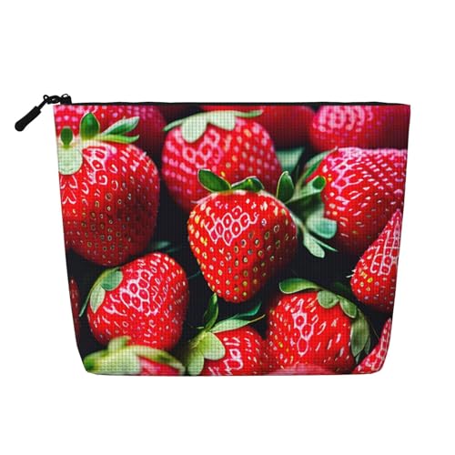 CADREWY Kulturbeutel mit frischem Erdbeerdruck, einlagig, Make-up-Tasche, Reise-Kosmetik-Organizer, Arbeitstasche Essentials, Schwarz, Einheitsgröße von CADREWY
