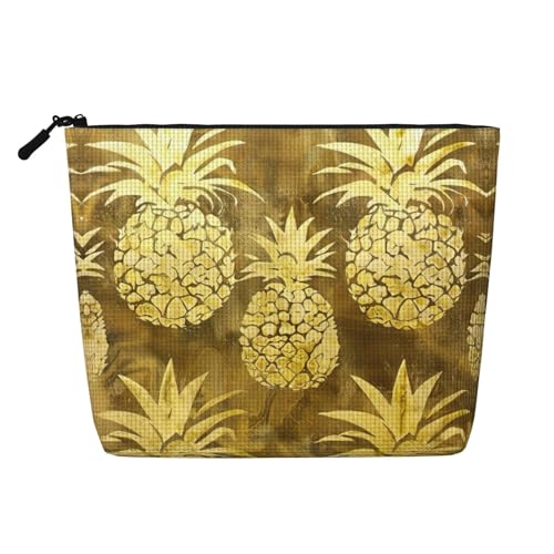 CADREWY Kulturbeutel mit goldenem Ananas-Hintergrund, einlagig, Make-up-Tasche, Reise-Kosmetik-Organizer, Arbeitstasche, Essentials, Schwarz, Einheitsgröße von CADREWY