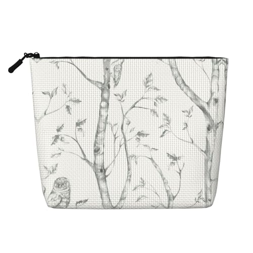 CADREWY Kulturbeutel mit grauem Holz- und Vogelaufdruck, einlagig, Make-up-Tasche, Reise-Kosmetik-Organizer, Arbeitstasche von CADREWY