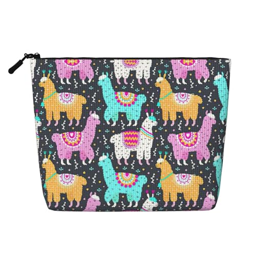 CADREWY Kulturbeutel mit indischem Alpaka-Druck, einlagig, Make-up-Tasche, Reise-Kosmetik-Organizer, Arbeitstasche Essentials, Schwarz, Einheitsgröße von CADREWY