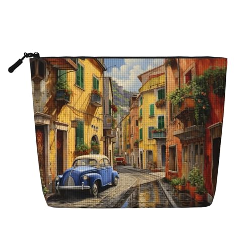 CADREWY Kulturbeutel mit italienischem Straßendruck, einlagig, Make-up-Tasche, Reise-Kosmetik-Organizer, Arbeitstasche Essentials, Schwarz, Einheitsgröße von CADREWY