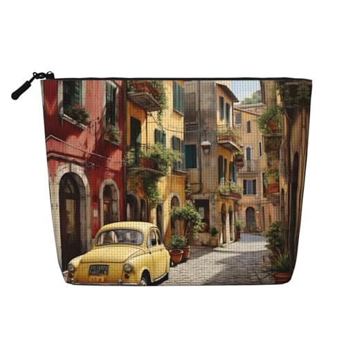 CADREWY Kulturbeutel mit italienischem Straßendruck, einlagig, Make-up-Tasche, Reise-Kosmetik-Organizer, Arbeitstasche Essentials, Schwarz, Einheitsgröße von CADREWY