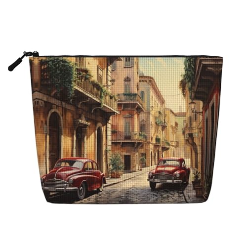 CADREWY Kulturbeutel mit italienischem Straßendruck, einlagig, Make-up-Tasche, Reise-Kosmetik-Organizer, Arbeitstasche von CADREWY