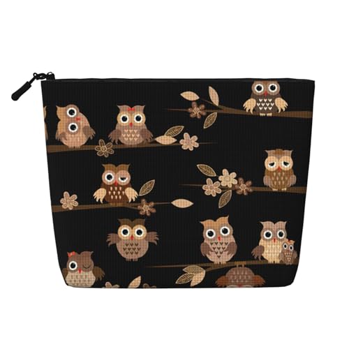 CADREWY Kulturbeutel mit niedlichem braunem Cartoon-Eulen-Druck, einlagig, Make-up-Tasche, Reise-Kosmetik-Organizer, Arbeitstasche, Essentials, Schwarz, Einheitsgröße von CADREWY