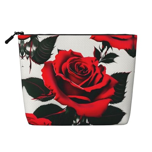 CADREWY Kulturbeutel mit rotem Rosen-Druck, einlagig, Make-up-Tasche, Reise-Kosmetik-Organizer, Arbeitstasche Essentials, Schwarz, Einheitsgröße von CADREWY
