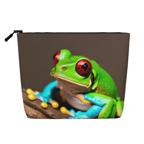 CADREWY Kulturbeutel mit roten Augen, Motiv: Baumfrösche, einlagig, Make-up-Tasche, Reise-Kosmetik-Organizer, Arbeitstasche, Essentials, Schwarz, Einheitsgröße von CADREWY