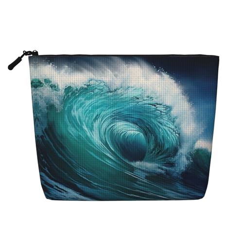CADREWY Kulturbeutel mit schönem Ozeanwellen-Druck, einlagig, Make-up-Tasche, Reise-Kosmetik-Organizer, Arbeitstasche von CADREWY