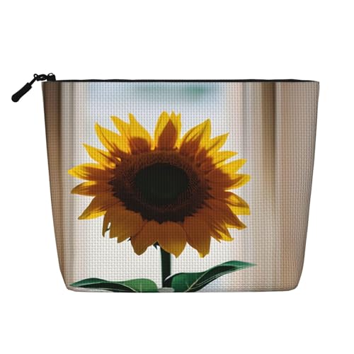 CADREWY Kulturbeutel mit schönem Sonnenblumen-Aufdruck, einlagig, Make-up-Tasche, Reise-Kosmetik-Organizer, Arbeitstasche Essentials, Schwarz, Einheitsgröße von CADREWY