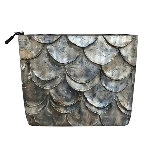 CADREWY Kulturbeutel mit silberfarbenem Fischschuppen-Druck, einlagig, Make-up-Tasche, Reise-Kosmetik-Organizer, Arbeitstasche von CADREWY