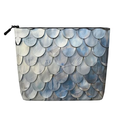 CADREWY Kulturbeutel mit silbernem Fischschuppen-Druck, einlagig, Make-up-Tasche, Reise-Kosmetik-Organizer, Arbeitstasche, Essentials, Schwarz, Einheitsgröße von CADREWY