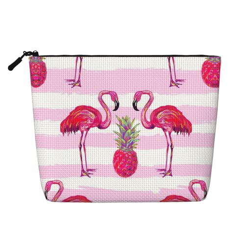 CADREWY Kulturbeutel mit tropischem Flamingo- und Ananas-Druck, einlagig, Make-up-Tasche, Reise-Kosmetik-Organizer, Arbeitstasche von CADREWY