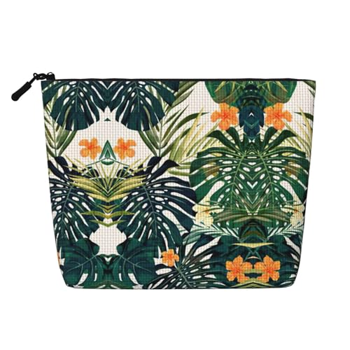 CADREWY Kulturbeutel mit tropischem Sommer, Hawaii-Blume, Palmblätter, einlagig, Make-up-Tasche, Reise-Kosmetik-Organizer, Arbeitstasche, Essentials, Schwarz, Einheitsgröße von CADREWY