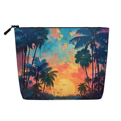 CADREWY Kulturbeutel mit tropischem Sonnenuntergang-Druck, einlagig, Make-up-Tasche, Reise-Kosmetik-Organizer, Arbeitstasche Essentials, Schwarz, Einheitsgröße von CADREWY