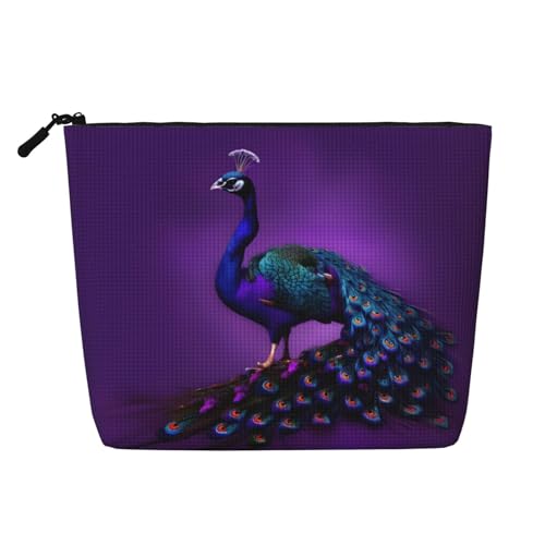 CADREWY Kulturbeutel mit violettem Pfauenmuster, einlagig, Make-up-Tasche, Reise-Kosmetik-Organizer, Arbeitstasche, Essentials, Schwarz, Einheitsgröße von CADREWY